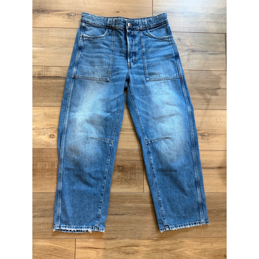 Madewell The Darted Barrel-Leg Jean Medium Wash Blue Denim Size 27 High Rise